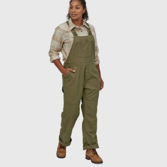 Patagonia Women M All Seasons Hemp Canvas Bib Overalls Cotton Double Knee Green - Picture 2 of 9